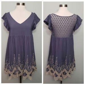 Altard State Blue Embroidered Babydoll Dress